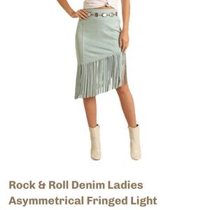 Rock & Roll Denim Ladies Asymmetrical Fringed Light Turquoise Skirt XL